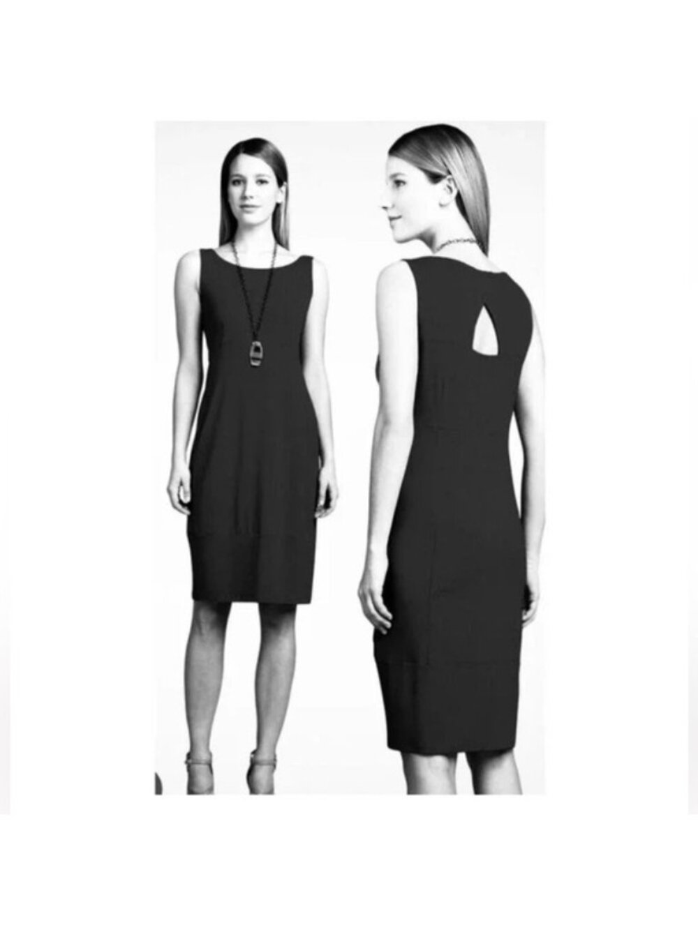 EILEEN FISHER Stretch Rayon Dress Jersey Tank Lantern Cutout Back Black Large